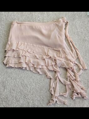 Forever 21 Silk Blush Pink Asymmetrical Ruffle Tie-Side Skirt Y2k Fashion